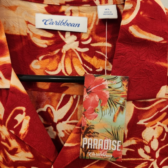 Caribbean NWT Button Up Collared Short Sleeve Tee Tropical Men's XL - Picture 3 of 9